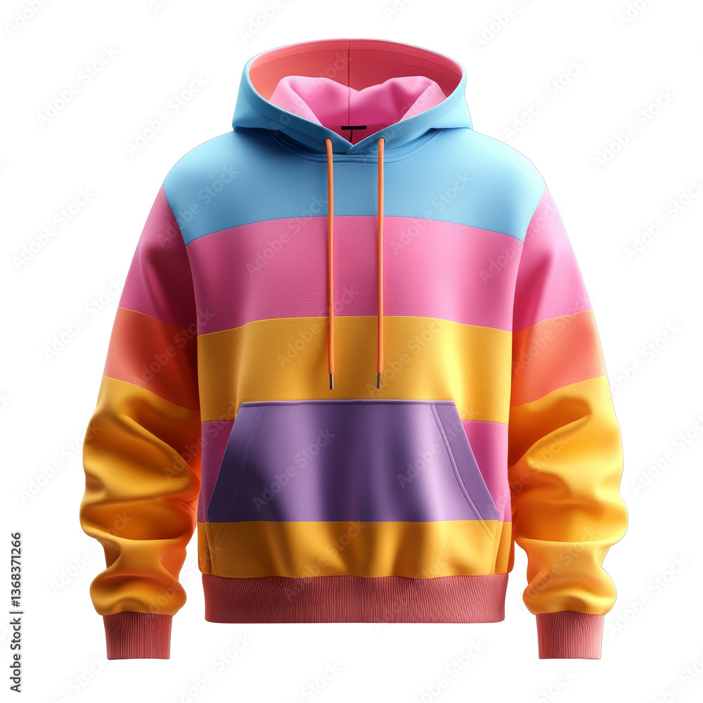 Colorful striped hoodie design in bright pastel shades suitable for casual wear