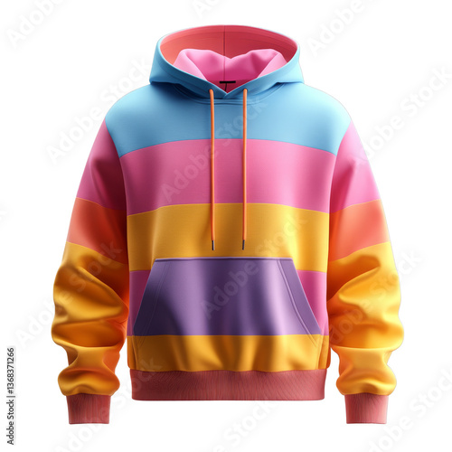Colorful striped hoodie design in bright pastel shades suitable for casual wear