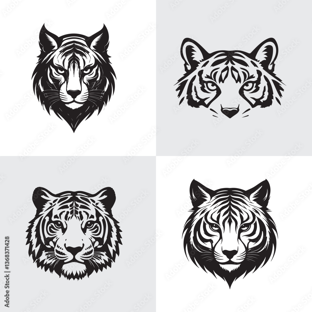Fototapeta premium Tiger heads in black and white