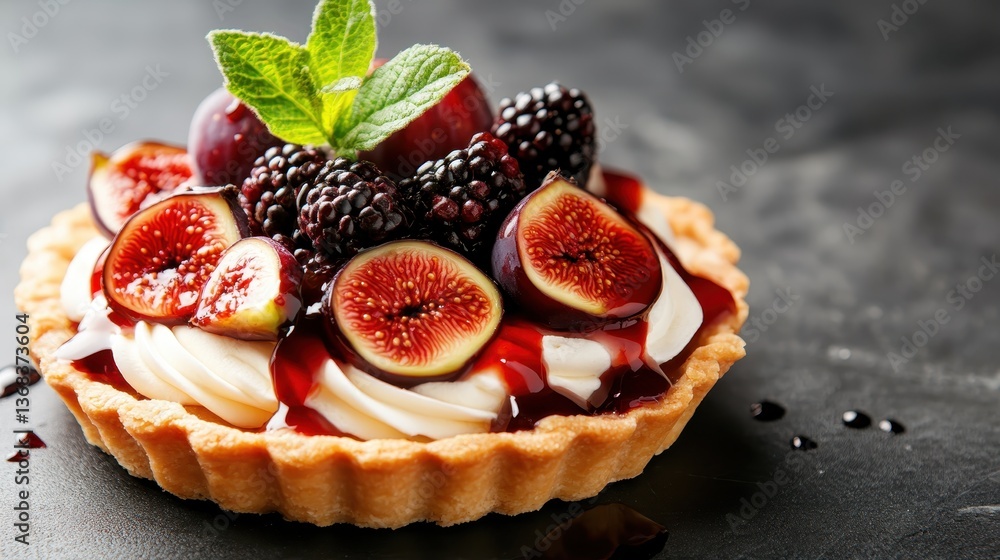 This artistic fruit tart features creamy filling adorned with fresh figs and blackberries, elegantly topped with a glossy glaze, making it a delightful centerpiece for any event. This artistic fruit tart features creamy filling adorned with fresh figs and blackberries, elegantly topped with a glossy glaze, making it a delightful centerpiece for any event.