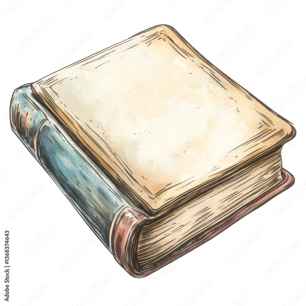Classic hardcover book resting on a surface with a worn appearance and blank cover