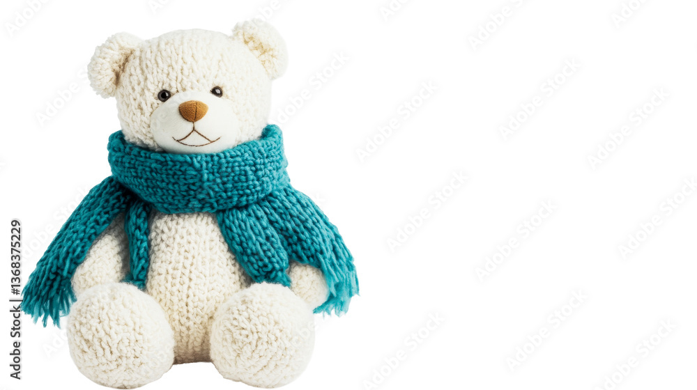 Plush teddy bear with scarf on black backdrop, cut out transparent Plush teddy bear with scarf on black backdrop, cut out transparent