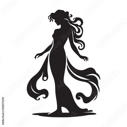 Charming Aphrodite silhouette, the muse of affection - Aphrodite illustration - Aphrodite vector - Greek goddess silhouette


