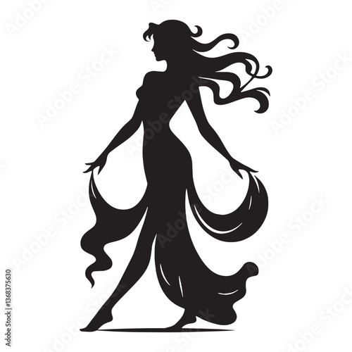 Serene Aphrodite silhouette, the embodiment of charm - Aphrodite illustration - Aphrodite vector - Greek goddess silhouette

