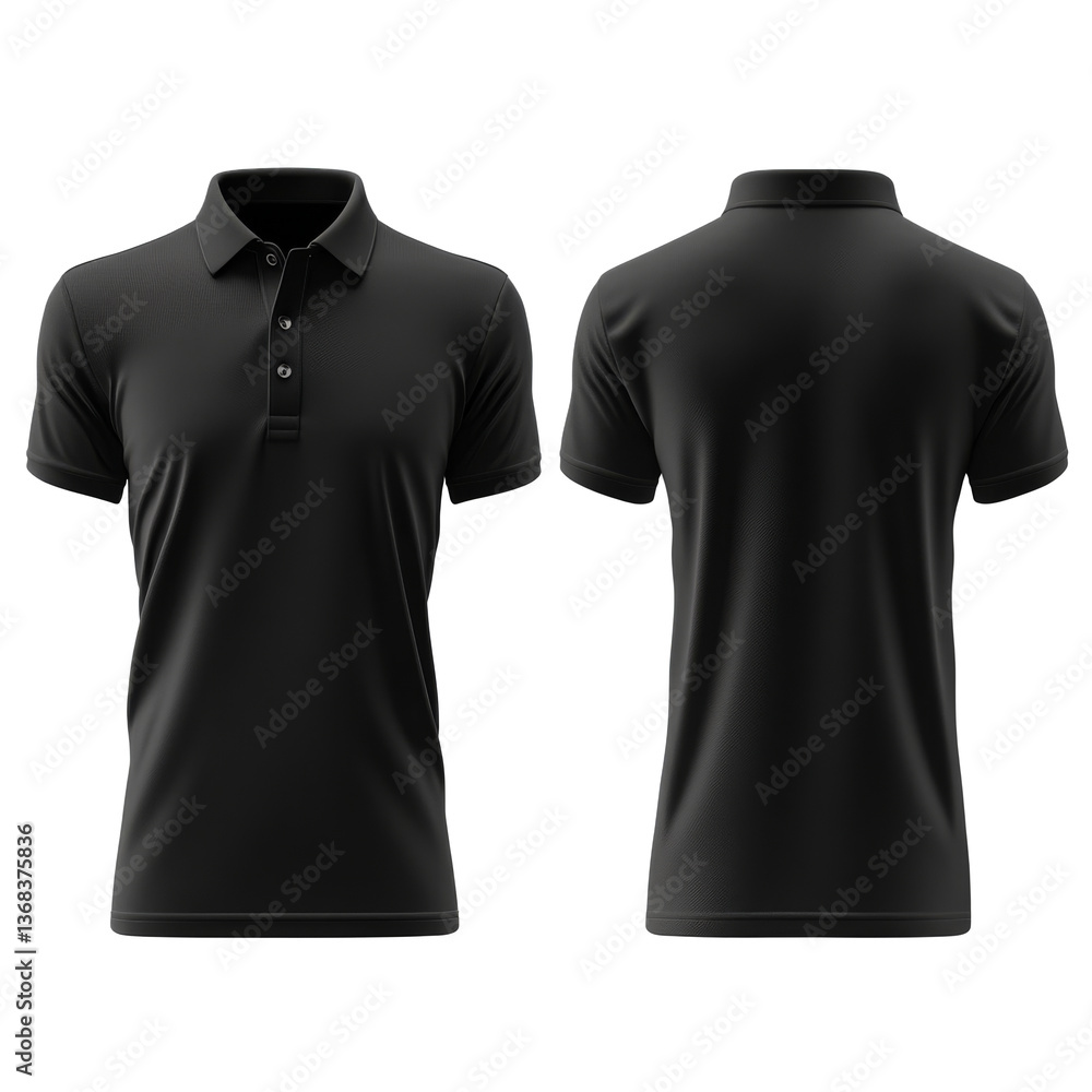 Modern black polo shirt design shown from front and back view for versatile fashion choices