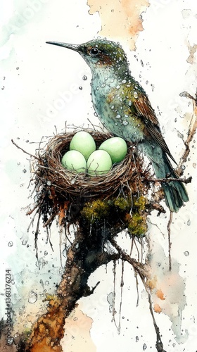 Rainy Day Shelter, Birds nests with eggs