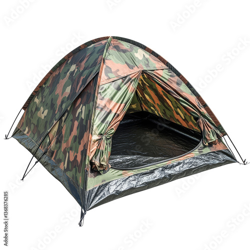 Obraz na płótnie Camo tent set up for outdoor camping in a natural environment during daylight hours w salonie