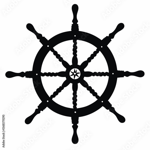  Ship steering wheel silhouette with eight spokes