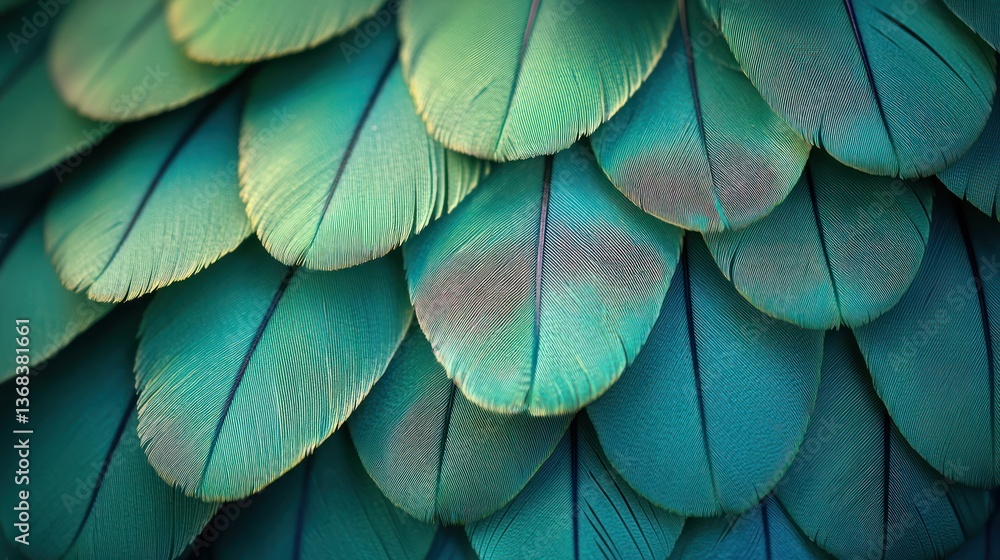 Fototapeta premium Close-up of vibrant teal feathers, intricate patterns and textures