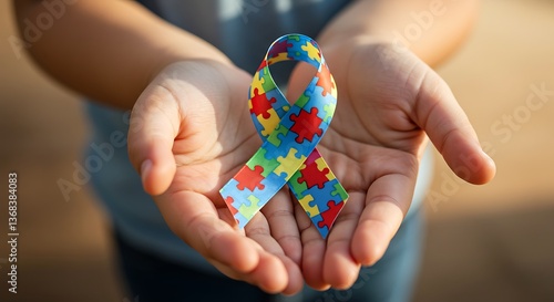 Wallpaper Mural Child's Hands Holding Autism Awareness Ribbon Torontodigital.ca