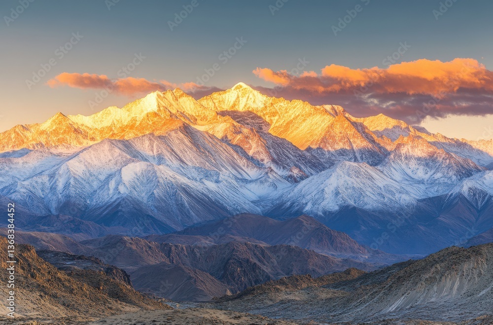 Obraz premium Sunrise over the Himalayas, snow-capped peaks