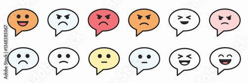Vector icons with speech bubbles depicting various emotions – Ideal for expressing feelings in communication, social media content, or emotional design.