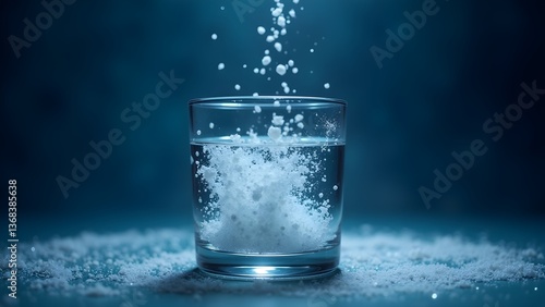 Effervescent Tablet Dissolving in Water, Chemistry Experiment, Close-up