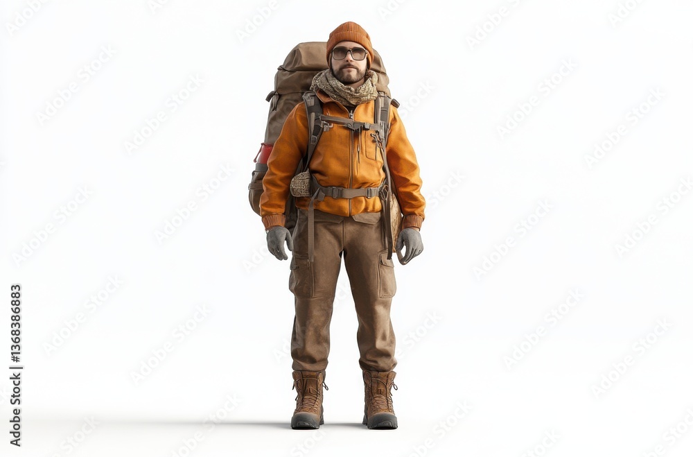 Traveler in 3D, wearing comfortable clothes and carrying Traveler in 3D, wearing comfortable clothes and carrying