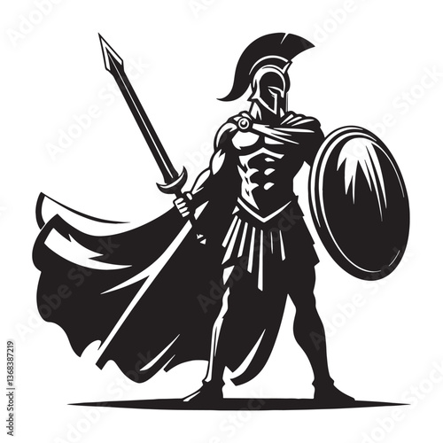 Godlike Ares silhouette, the mightiest warrior - Ares illustration - Ares vector - Greek god silhouette

