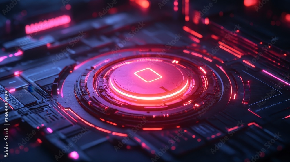 Abstract Futuristic Circuit Board with Glowing Pink and Red Neon Lights Abstract Futuristic Circuit Board with Glowing Pink and Red Neon Lights