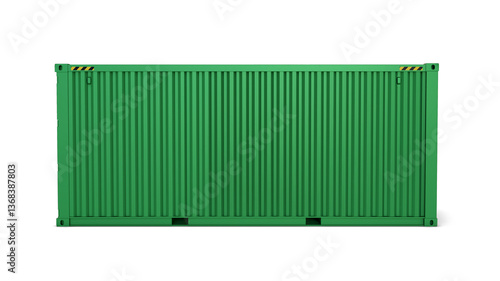 Side view of a green 20-foot container isolated on transparent background. 3D illustration