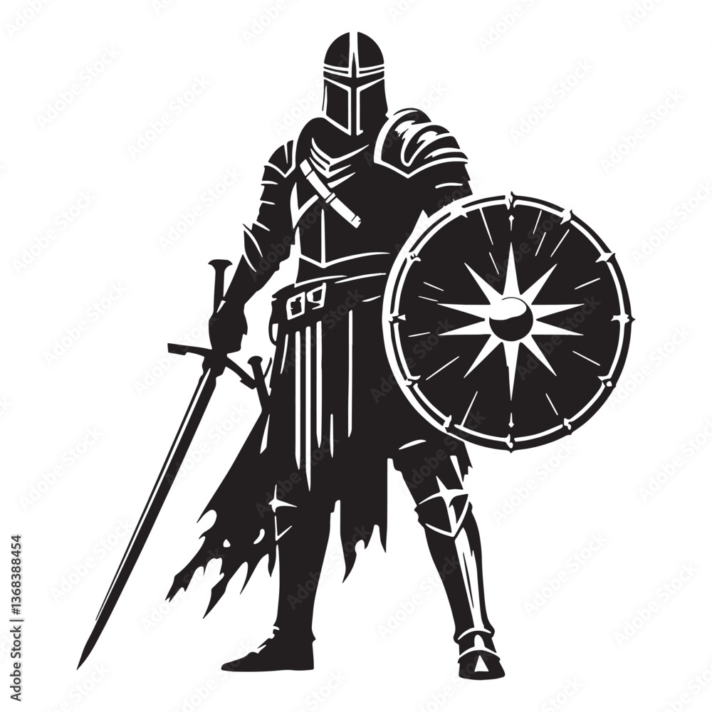 Fototapeta premium Mighty Ares silhouette, the warrior deity - Ares illustration - Ares vector - Greek god silhouette