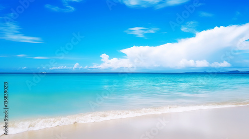 Wallpaper Mural Clear turquoise sea with sand and bubbles on tropical beach and blue sky white few cloud on summer holiday Torontodigital.ca