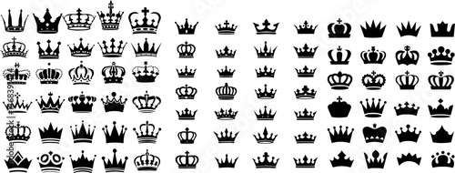 King and Emperor Crown Icon Silhouette Vector Set – Royalty and Power Symbol Design