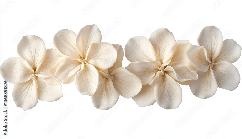 Naklejka premium Cream Colored Delicate Flowers in a Horizontal Row Against White Background