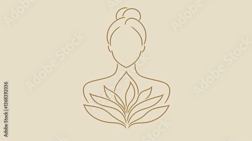 Abstract woman with flower on her chest simple line art