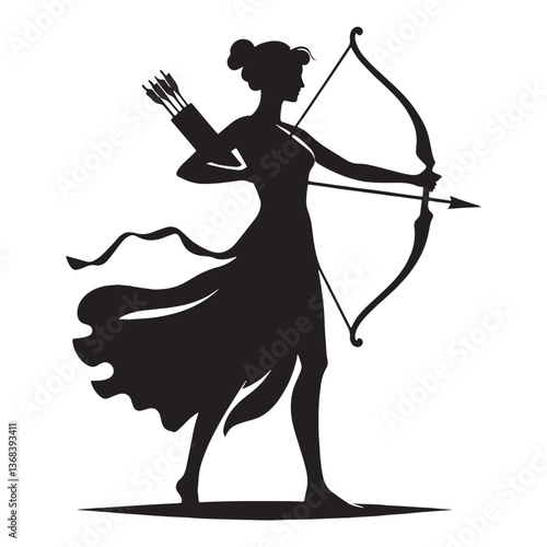 Timeless Artemis silhouette, a symbol of divine femininity - Artemis illustration - Artemis vector - Greek goddess silhouette

