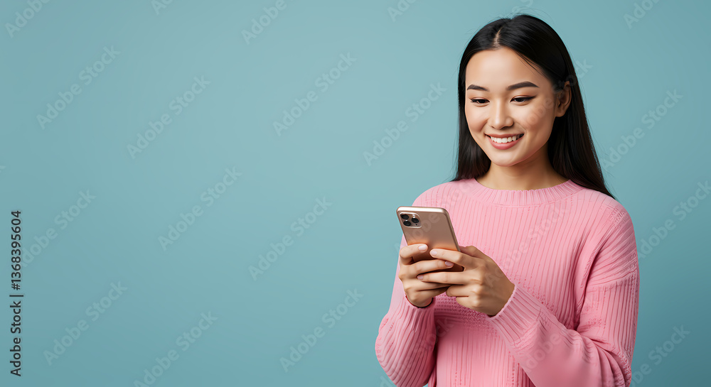 Smiling Woman Using Smartphone Smiling Woman Using Smartphone