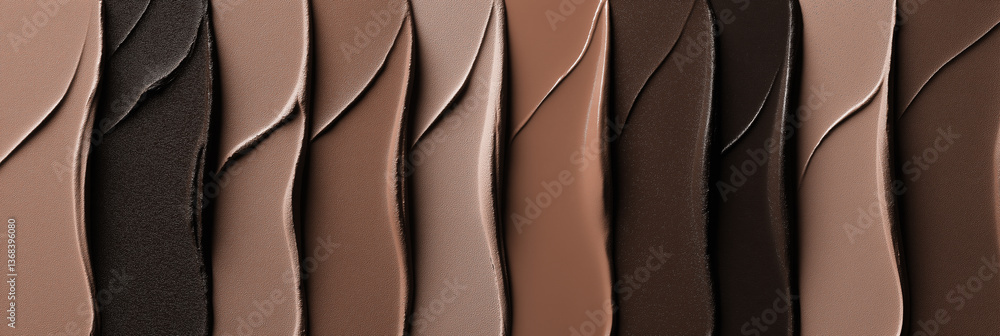 Obraz premium Colorful range of foundation cream textures in various shades, top view. Smooth cream swatches arranged in rows