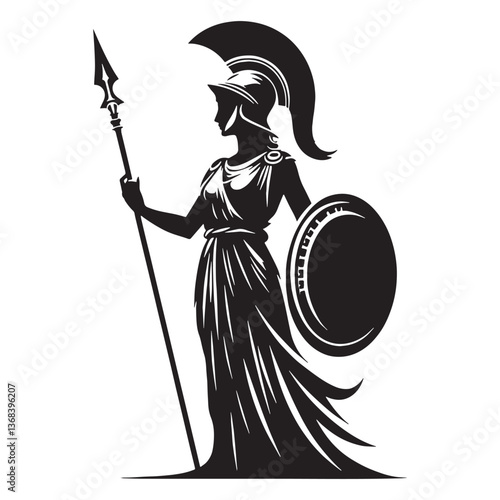 Supreme Athena silhouette, revered by warriors and scholars - Athena illustration - Athena vector - Greek goddess silhouette


