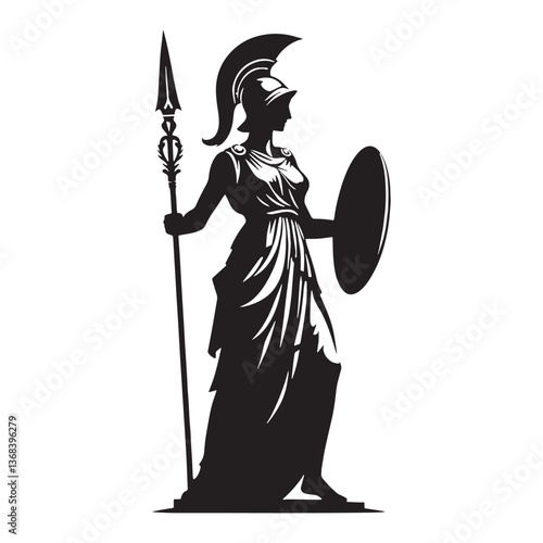 Fierce Athena silhouette, battle-ready in armor - Athena illustration - Athena vector - Greek goddess silhouette

