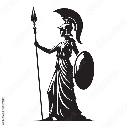 Iconic Athena silhouette, a legend in mythology - Athena illustration - Athena vector - Greek goddess silhouette

