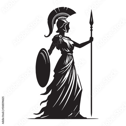 Enigmatic Athena silhouette, protector of heroes - Athena illustration - Athena vector - Greek goddess silhouette

