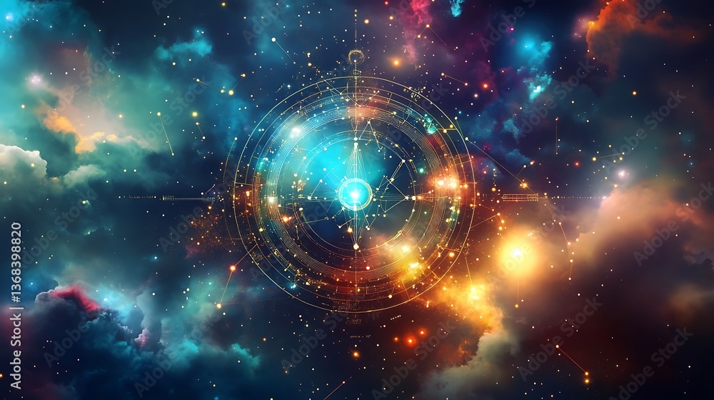A cosmic astrologer with a celestial background, predicting planetary influences on global events A cosmic astrologer with a celestial background, predicting planetary influences on global events