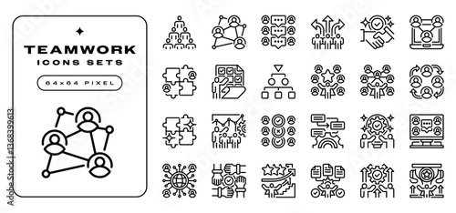 Simple Set of Teamwork Related Vector Line Icons. Contains such Outline Icons as Collaboration Network, Problem Solving, Remote Teamwork and more.