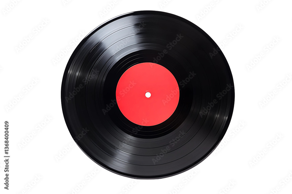 A black vinyl record with a red label on a white background A black vinyl record with a red label on a white background