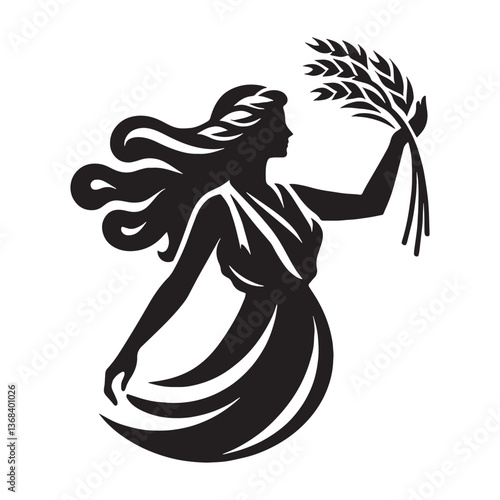 Enduring Demeter silhouette, a symbol of nourishment and life - Demeter illustration - Demeter vector - Greek goddess silhouette

