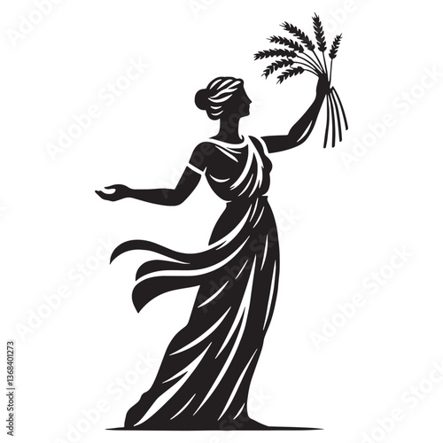 Celestial Demeter silhouette, the goddess of wheat and grain - Demeter illustration - Demeter vector - Greek goddess silhouette

