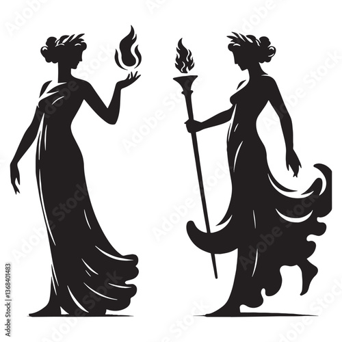 Regal Demeter silhouette, revered in ancient Greece - Demeter illustration - Demeter vector - Greek goddess silhouette

