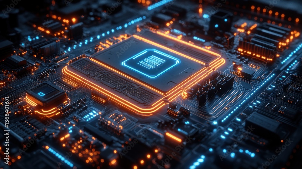Fototapeta premium Glowing Circuit Board: A Close-Up of Modern Technology