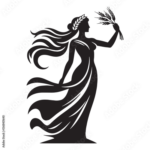Sacred Demeter silhouette, the mother of agriculture - Demeter illustration - Demeter vector - Greek goddess silhouette

