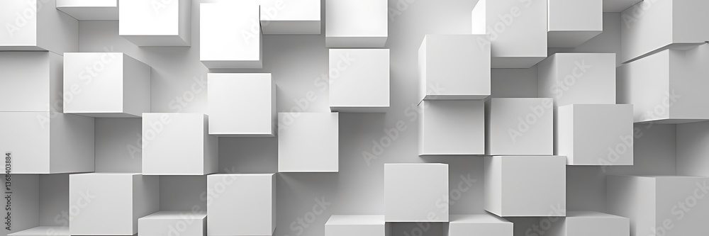 Obraz premium Modern 3D Abstract Background with Floating White Cubes, Minimalistic Geometric Design