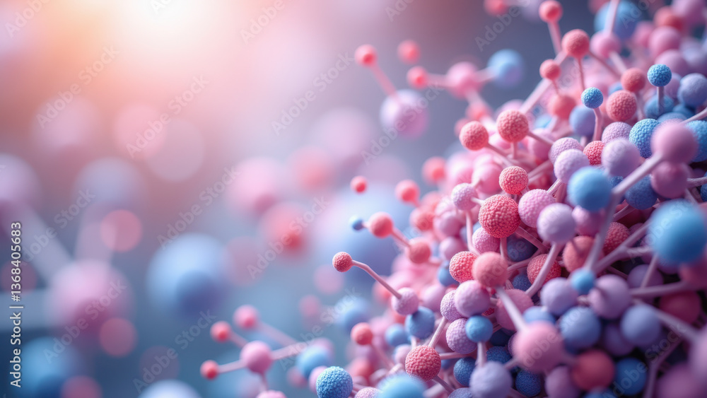 NAD+ molecule with pink and blue spheres, highlighting structure of Nicotinamide Adenine Dinucleotide supplement. NAD+ molecule with pink and blue spheres, highlighting structure of Nicotinamide Adenine Dinucleotide supplement.
