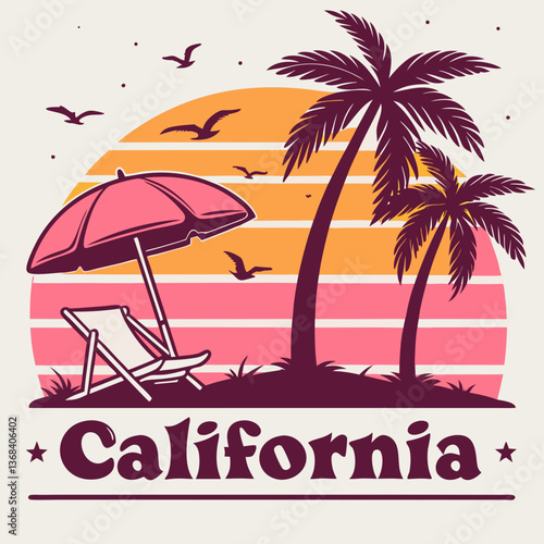 California Sunset: Beach Chair, Palm Trees, and Summer Vacation