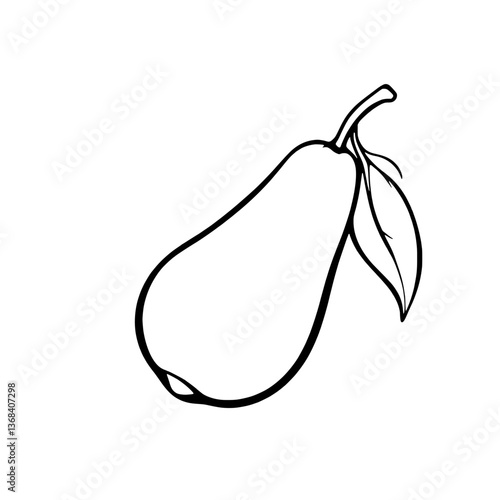Simple Line Drawing Of A Single Ripe Pear With Leaf
