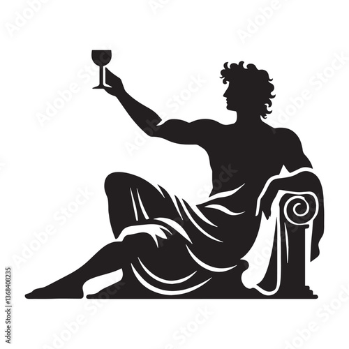 Exalted Dionysus silhouette, the master of divine intoxication - Dionysus illustration - Dionysus vector - Greek god silhouette

