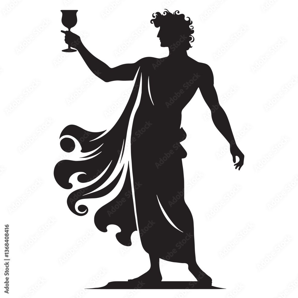 Fototapeta premium Ornate Dionysus silhouette, crowned with ivy and grapevines - Dionysus illustration - Dionysus vector - Greek god silhouette