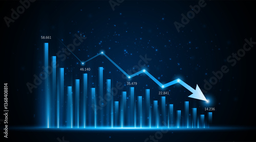 Downward trend of business graph or investment concept with decreasing profits. company downward arrow	