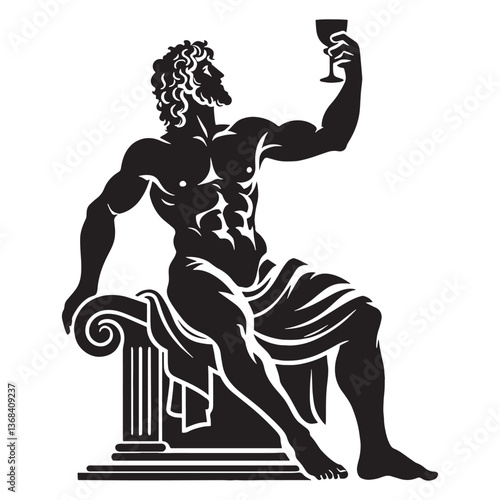 Revered Dionysus silhouette, the god of grape harvest and pleasure - Dionysus illustration - Dionysus vector - Greek god silhouette

