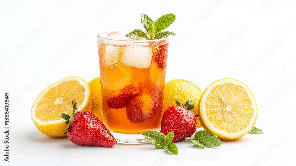 Refreshing iced tea with strawberries and lemons Refreshing iced tea with strawberries and lemons